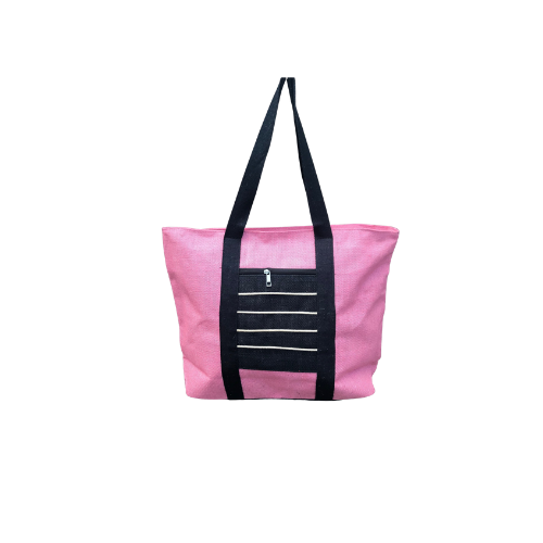 Beach Tote Bag With Zipper Closure & Front Pockets - Pink - Premium Paper products | paper bags, papers file folder, Backing supplies | Premium Supplies TX