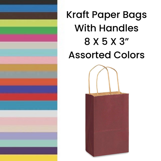 Kraft Color Paper Bags With Handles - 8x5x3" - 50Ct - Premium Paper products | paper bags, papers file folder, Backing supplies | Premium Supplies TX