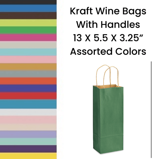 Wine Kraft Color Paper Bags With Handles - 13x5x3" - 25Ct - Premium Paper products | paper bags, papers file folder, Backing supplies | Premium Supplies TX