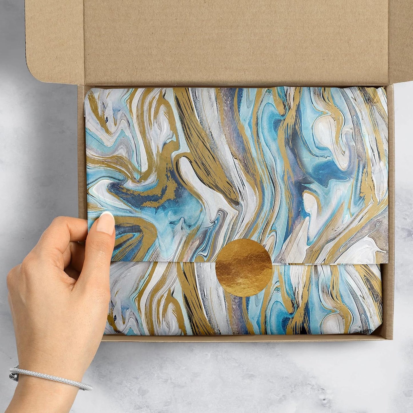 Blue & White Marble Print Tissue Paper - 20" X 30"