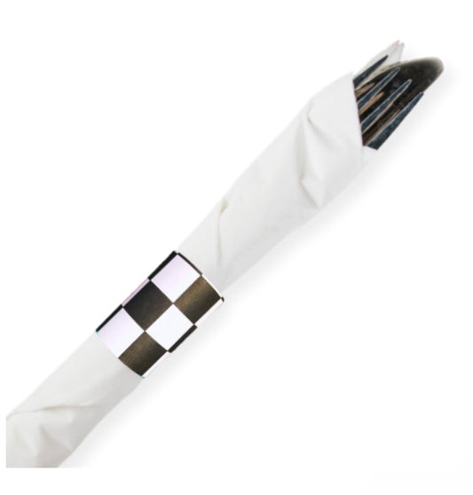 Black Checks Self-Adhering Paper Napkin Bands