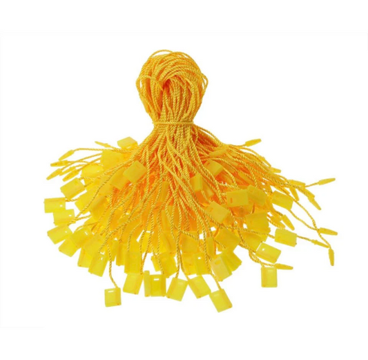String Snap Lock Pin Loop Fastener Hook Ties, String Snap Lock, String Nylon, Pin Loop Fastener, Hook Ties, hang tags, garment tags, garment hang tags string, garment hang tags, Colorful Hang Tag, yellow string hang tags, yellow  hang tags
