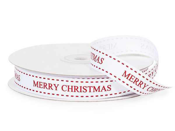 White Merry Christmas Ribbon - 1 Roll