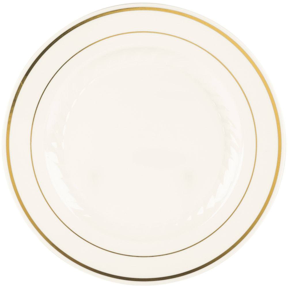 Disposable Plastic Plates - 6" Ivory Gold Line Border - Premium Paper products | paper bags, papers file folder, Backing supplies | Premium Supplies TX