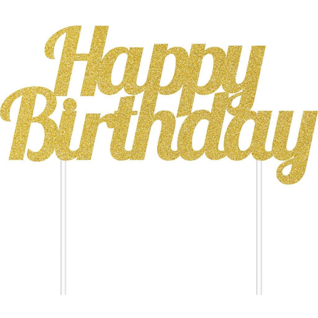 Cake Topper - Gold Happy Birthday Cake Topper - Premium Paper products | paper bags, papers file folder, Backing supplies | Premium Supplies TX
